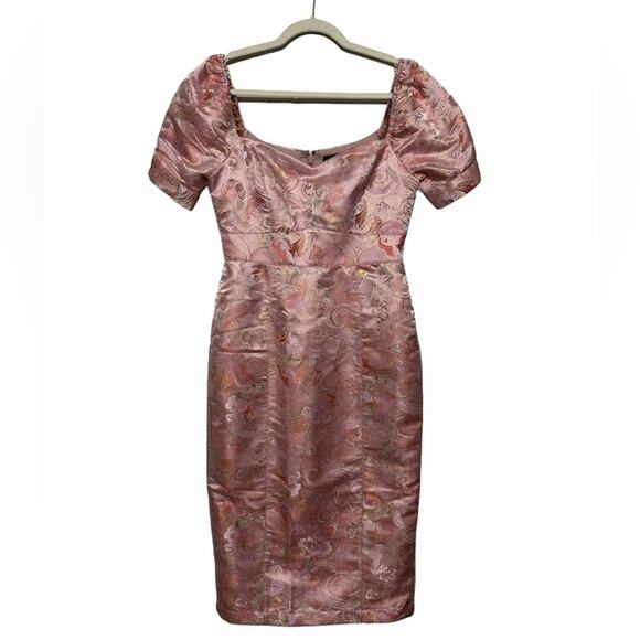 FATE NWT Pink‎ Gold Metallic Sweetheart Neck Pencil Dress Women’s Size Small - Picture 1 of 6